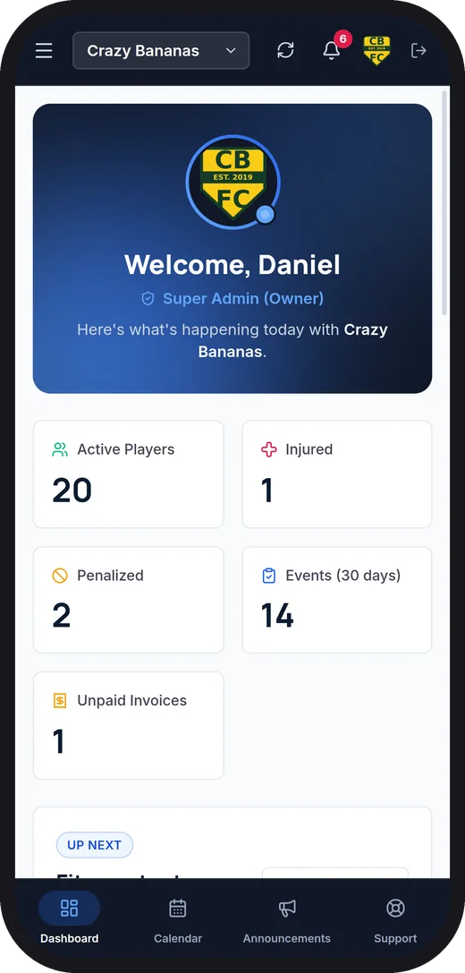 The same dashboard in the mobile app